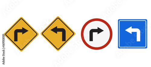 Free Download Turn Arrow Traffic Signs - Set of Warning and Regulatory Icons for Right Turn, Left Turn, and Directional Guidance

 - GFXLoad
