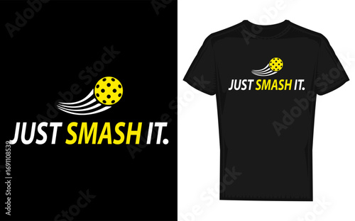 Dynamic pickleball player silhouette in action just smash it slogan perfect for sports enthusiasts and apparel vector graphic silhouette