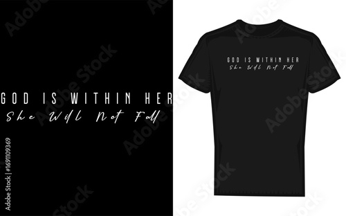 Oversized christian t shirt design for women featuring a silhouette of faith jesus and a bible verse god is within her celebrating spiritual beliefs and devotion