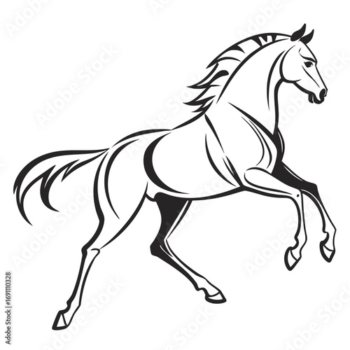 Dynamic Black and White Horse Line Art Illustration.