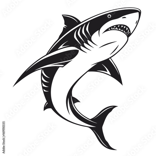 Dynamic Black and White Shark Vector Illustration.