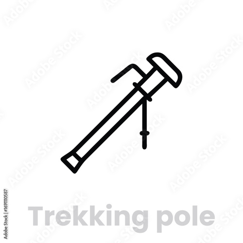 trekking pole Vector icon illustration of a black and white hand pump, showcasing its design and functionality, often used for water extraction or inflation purposes, in a simple and clean style