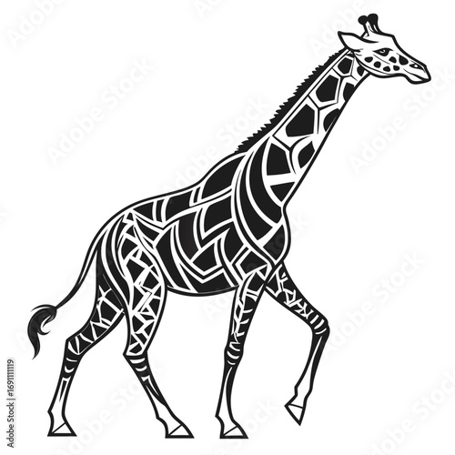 Elegant Stylized Tribal Giraffe Vector Art Illustration.