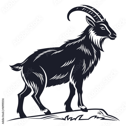 Majestic Mountain Goat Ibex Silhouette Illustration.