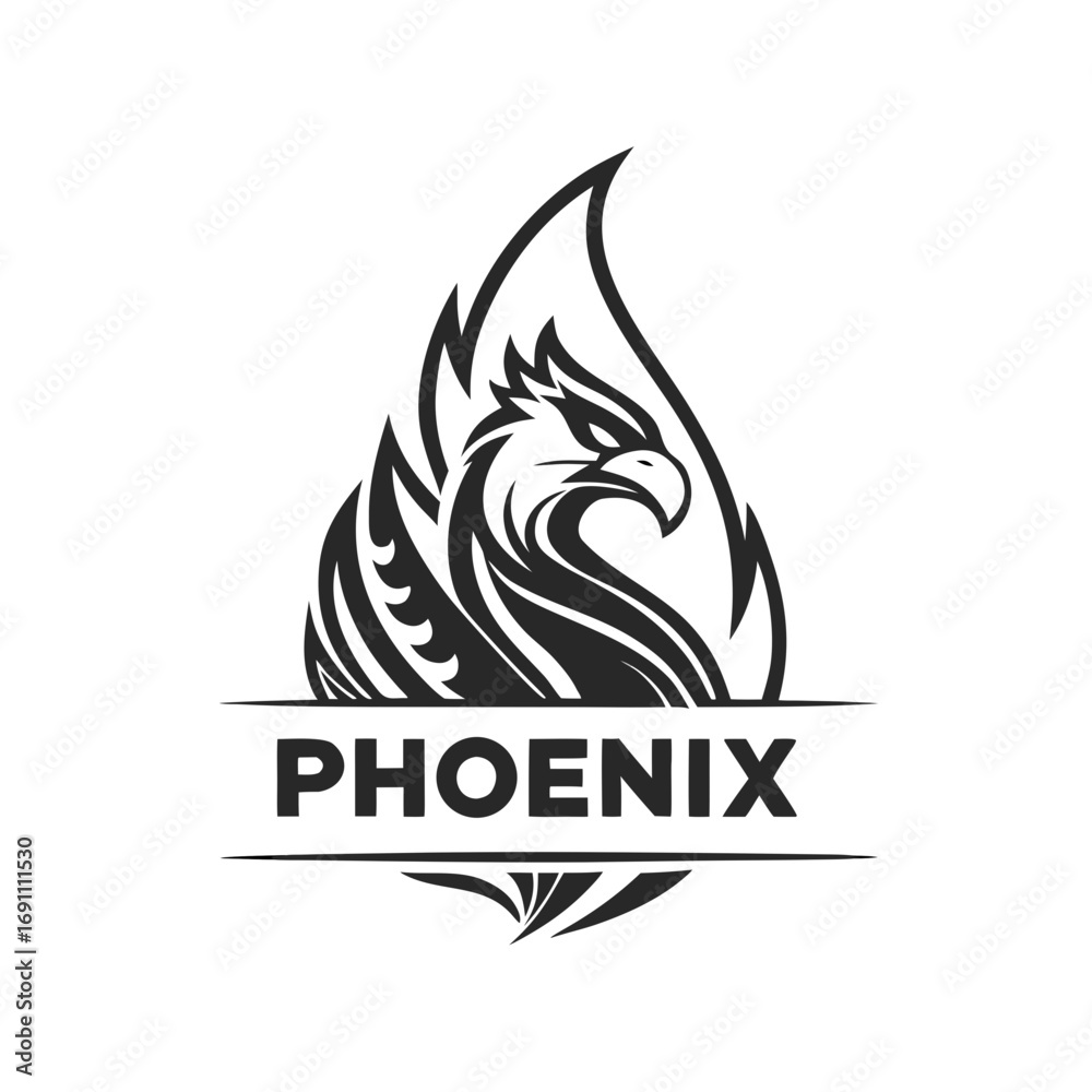 Obraz premium Phoenix Bird Logo with Flames and Text.