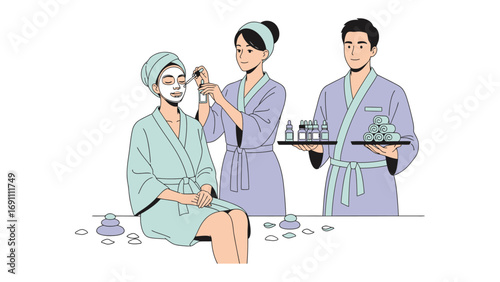 Young diverse couple applying makeup and skincare products in front of a ring light for social media content creation and online tutorials