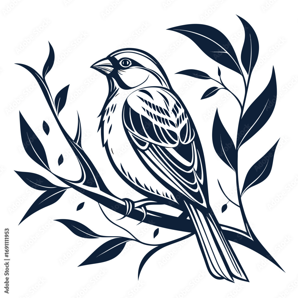 Fototapeta premium Stylized Bird on Branch Minimalist Illustration.