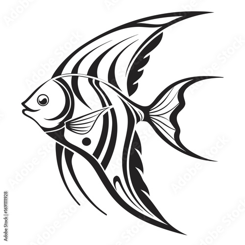 Stylized Black and White Angelfish Vector Illustration.