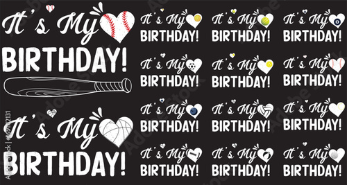 Happy birthday celebration with a variety of sports balls silhouette