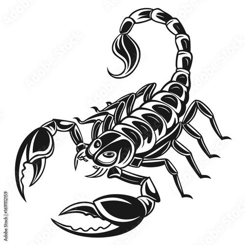 Stylized Black and White Scorpion Vector Illustration.