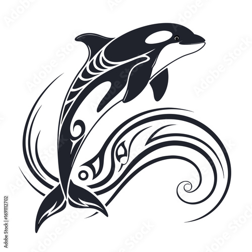 Stylized Orca Killer Whale Tribal Tattoo Design.
