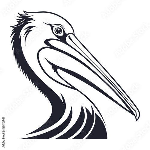 Stylized Pelican Head Vector Illustration.