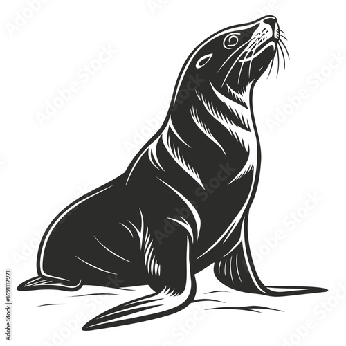 Stylized Seal Vector Illustration Looking Up.
