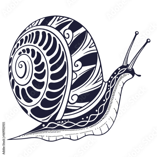 Stylized Snail Illustration with Intricate Patterns.