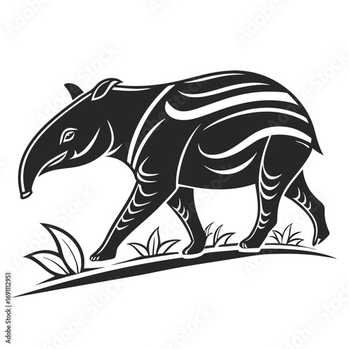 Stylized Tapir Walking in Nature Illustration.