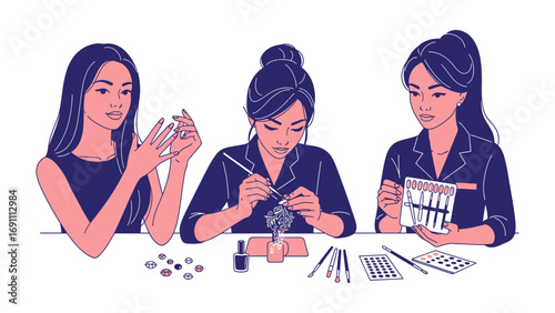 Two skilled beauticians meticulously applying a luxurious golden facial mask and serum to a relaxed client during a pampering spa treatment session