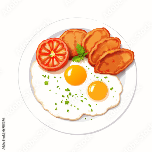 fried egg with bacon and vegetables