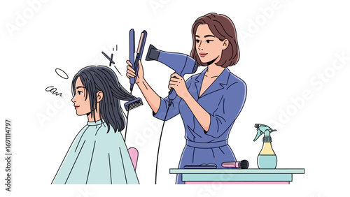 Skilled barber meticulously cuts client s hair with scissors and comb while another man waits reading a magazine in a modern barbershop