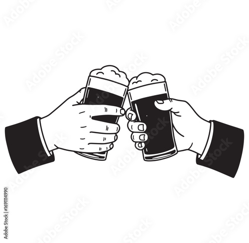 Two hands clinking beer glasses celebrating toasting party pub drink silhouette art