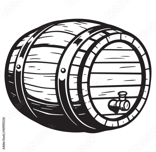 Vector illustration of a vintage oak barrel perfect for beverages and alcoholic drinks.
