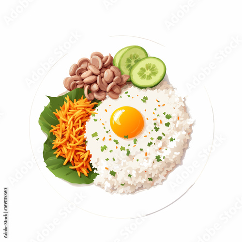 fried eggs with bacon and vegetables