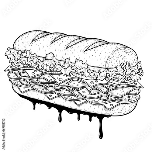 Vector art of delicious sandwich with dripping sauce