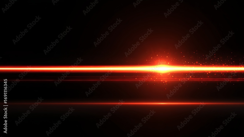 Obraz premium Dynamic fiery laser beam illuminates darkness with glowing particles, creating a futuristic energetic glow