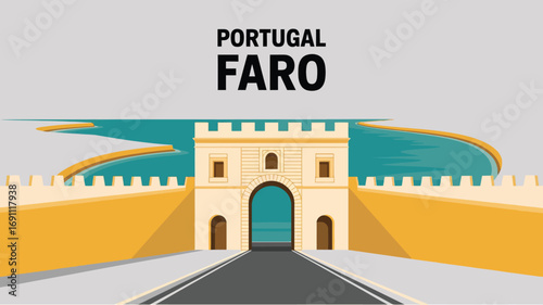 Faro Portugal City Gate Landmark Illustration