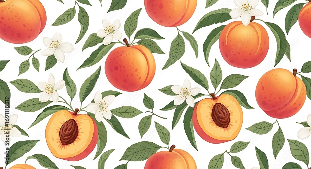 Peach Pattern with Blossoms and Leaves. Peach Pattern with Blossoms and Leaves.