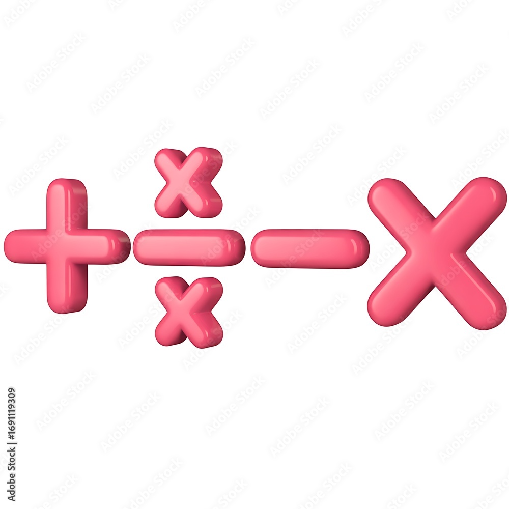 Obraz premium Pink math symbols plus minus divide multiply isolated on white background