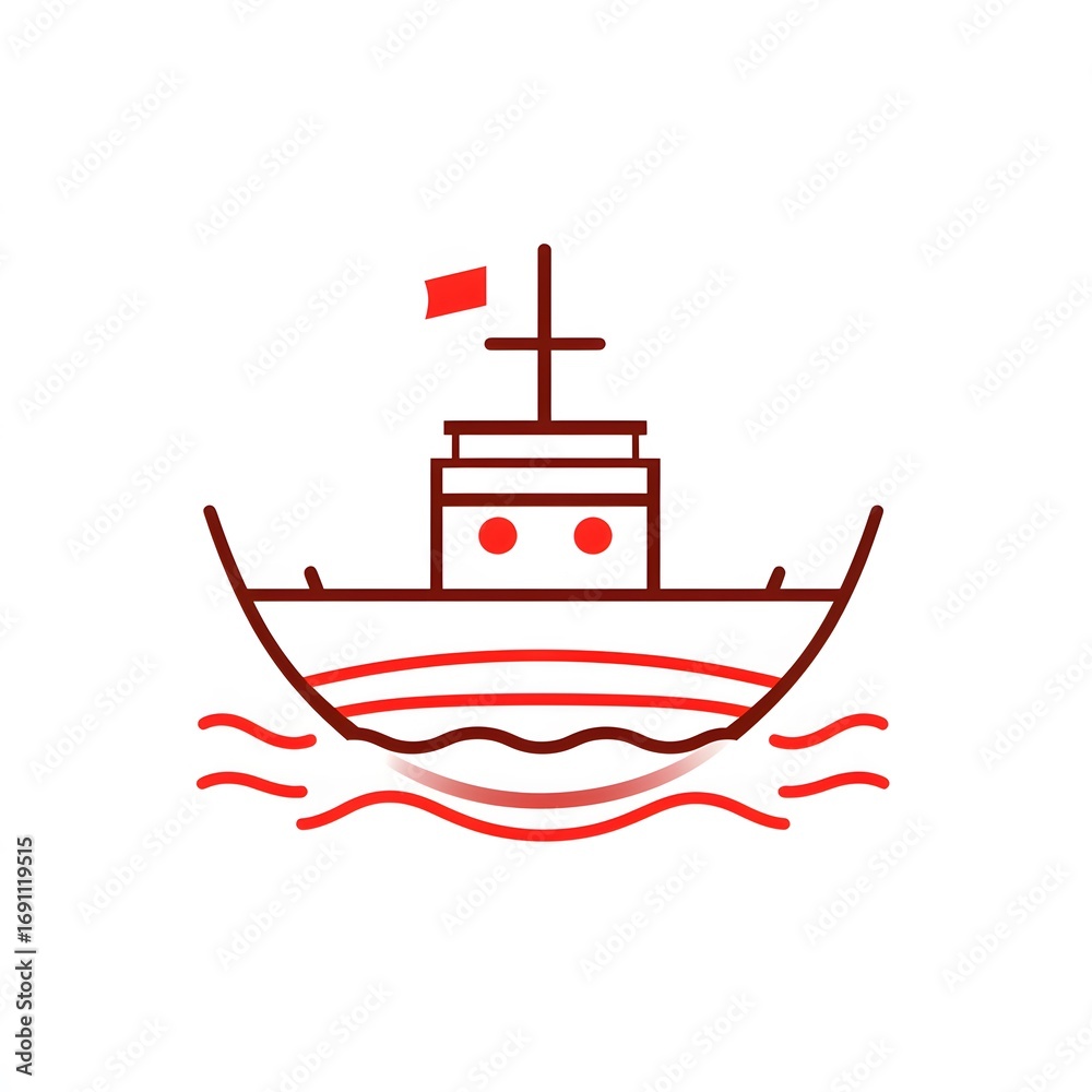 Obraz premium Minimalist maritime vessel floating on serene ocean waters rendered in outline style