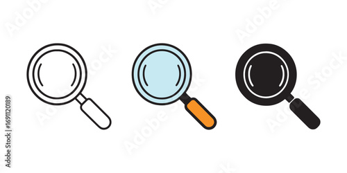 Minimalist Magnifying Glass Icon Set – Search, Discovery, and Analysis Symbols in Flat, Outline, and Color Variants for UI Design, Educational Apps, and Visual Branding