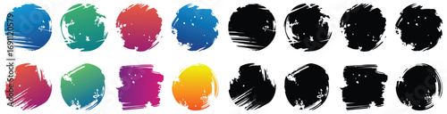 Collection of colorful and black textured brush stroke circles abstract shapes representing diversity and creativity