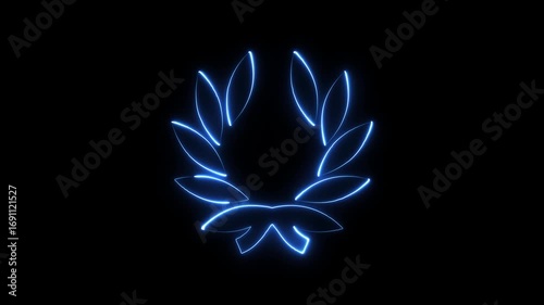 Glowing blue neon laurel wreath abstract background victory award achievement success celebration digital art
