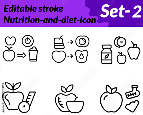 A vibrant icon showing a plate with balanced portions of fruits. vegetables grains and protein. accompanied by a water glass and measuring tools symbolizing healthy eating diet and nutrition guidance.