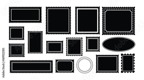 Collection of blank black stamp borders and frames for design projects