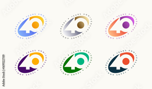 Collection Number Anniversary Colourful 40th, 40th Happy Anniversary with Oval, Sphere or Ellipse shape and any colour.