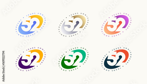 Collection Number Anniversary Colourful 52th, 52th Happy Anniversary with Oval, Sphere or Ellipse shape and any colour.