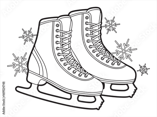 Classic ice skates depicted in a detailed line art style, ideal for winter sport themes