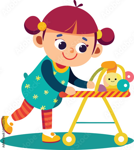Girl with a baby walker