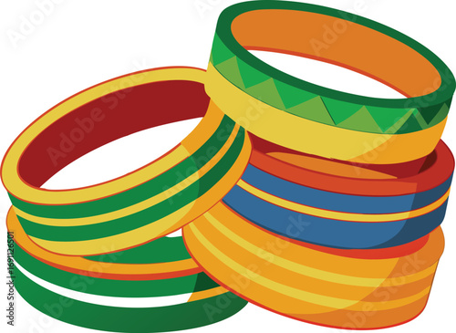 Red and yellow bangles isolated on transparent background