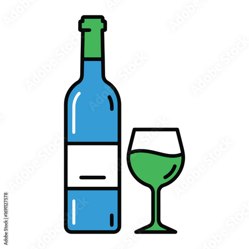 Wine bottle and glass illustration for celebration and events