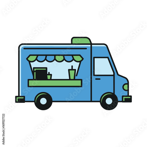 Fun food truck ready for service with fresh drinks and treats