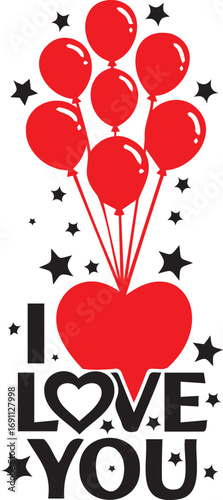 Heartfelt Expression: An illustration expressing a declaration of love. The image features balloons and a heart, complemented by text that reads I love you.