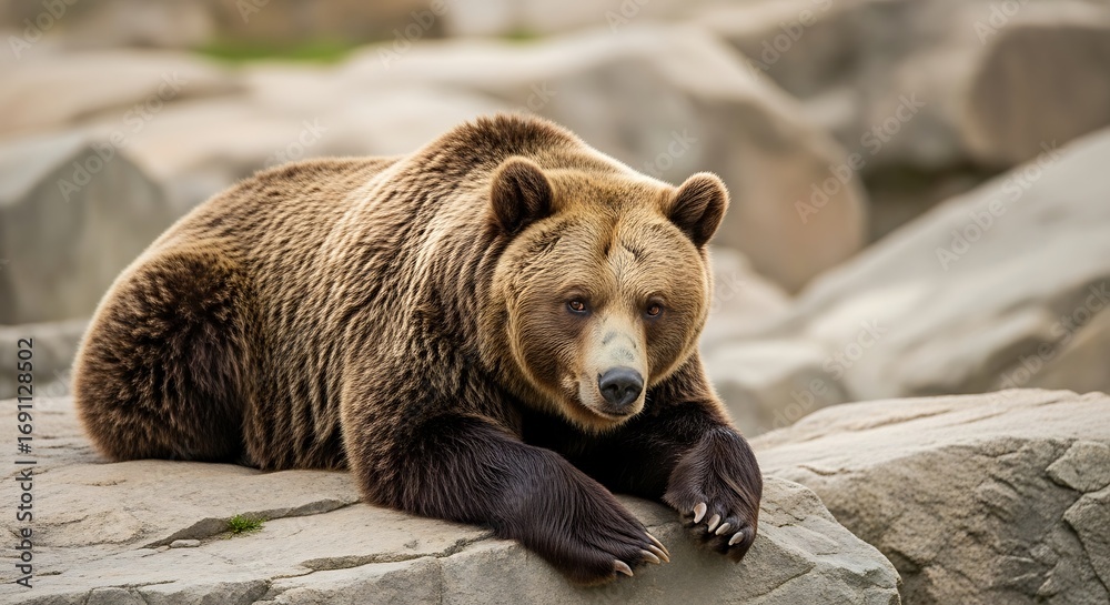 Obraz premium Brown Bear Relaxing on Rocks.