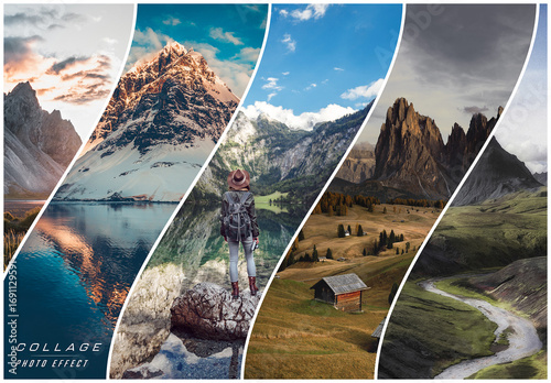 Photo Collage Wavy Stripes Effect Mockup