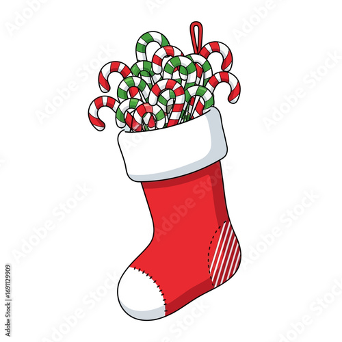 Christmas Stocking Filled with Candy Canes
