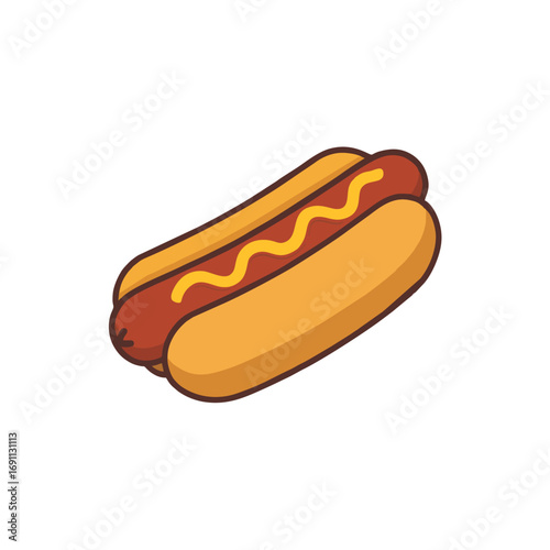 Delicious hot dog with mustard in a bun, perfect for a casual meal or snack, isolated on a white background