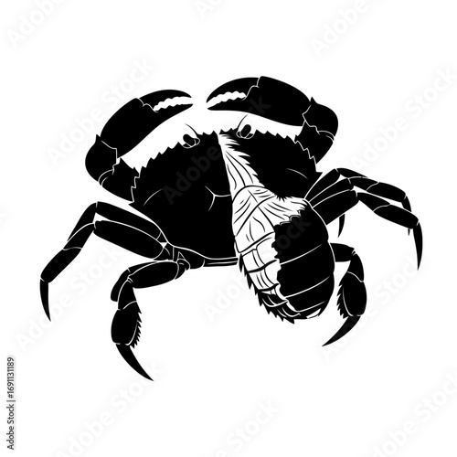 Black crab silhouette isolated on white background
