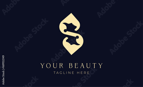 Modern logo letter S with woman face upside down beauty concept.